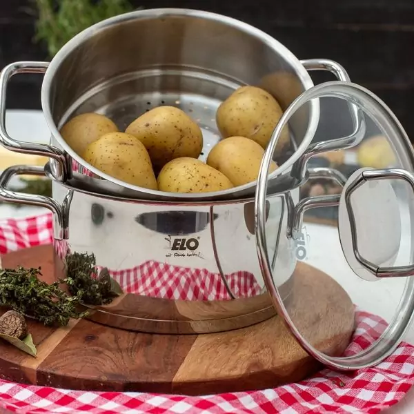 102804-Dampfkocher Edelstahl mit Glasdeckel 18 cm - mit Kartoffeln