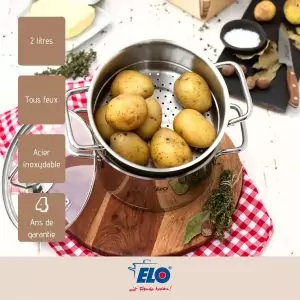 102804-Dampfkocher Edelstahl mit Glasdeckel 18 cm - mit Kartoffeln und Angaben
