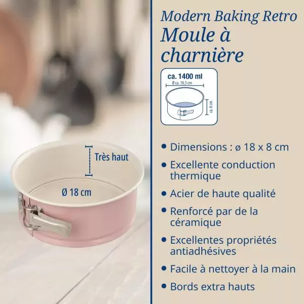 103011A-Retro Springform mit Scharnier 18 cm - Maße und Beschreibung