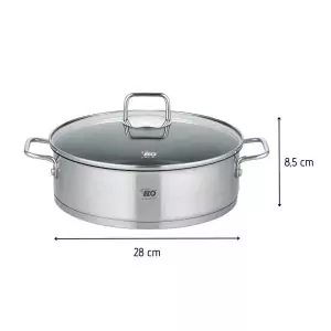 102802-Edelstahltopf 28 cm mit Glasdeckel und Anti-Haftbeschichtung - Maße