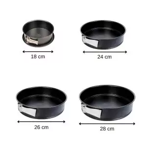 103002-Edelstahl Springformen Set bestehend aus 4 Stück Springformen 18, 24, 26 und 28 cm - Maße