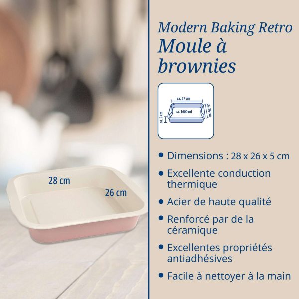 103012-Rechteckige Brownie Backform im Retro Design 26 x 27 cm - Maße und Beschreibung