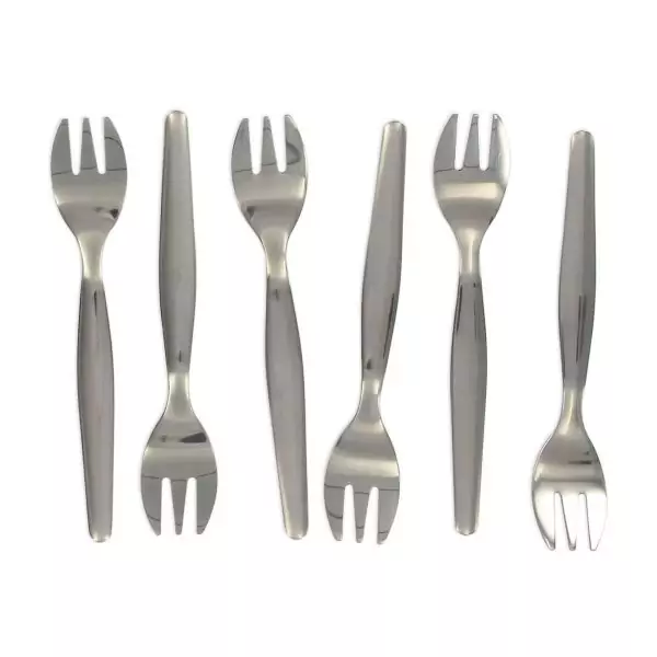 103227-Austern Set 8-teilig zum einfachen und sicheren Halten, Öffnen und Essen von Austern bestehend aus einem Austernmesser, einem Austernkeil und einem 6er Set Austerngabeln - Austerngabeln