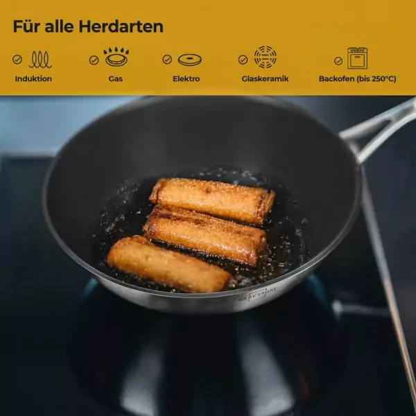 100533-Induktionswok Ø 28cm aus Edelstahl mit Anti-Haftbeschichtung - für alle Herdarten