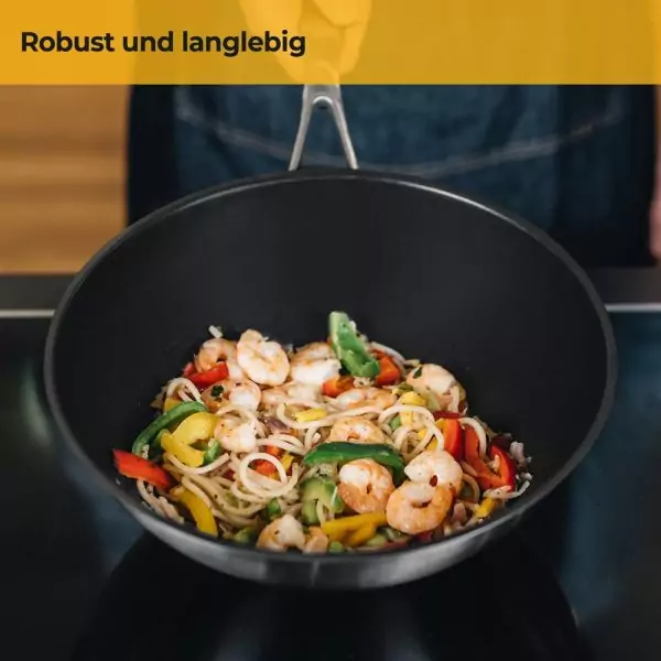 100533-Induktionswok Ø 28cm aus Edelstahl mit Anti-Haftbeschichtung - robust und langlebig