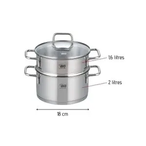 102804-Dampfkocher Edelstahl mit Glasdeckel 18 cm - Maße