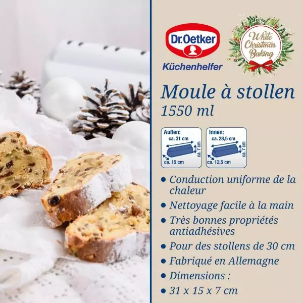 103003-Christstollenform 31 cm in weiß und mit Anti-Haftbeschichtung - Angaben