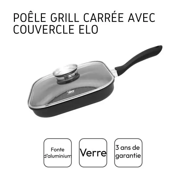 102810-Alu Gusseisen Grillpfanne mit Deckel 28 cm mit Anti-Haftbeschichtung in quadratischer Form - Angaben