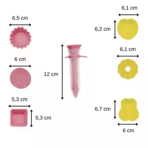 103244-Set Mini-Backformen mit Dekorierstift bestehend aus 7 Teilen zum gemeinsamen Backen und Dekorieren mit Kindern - Maße