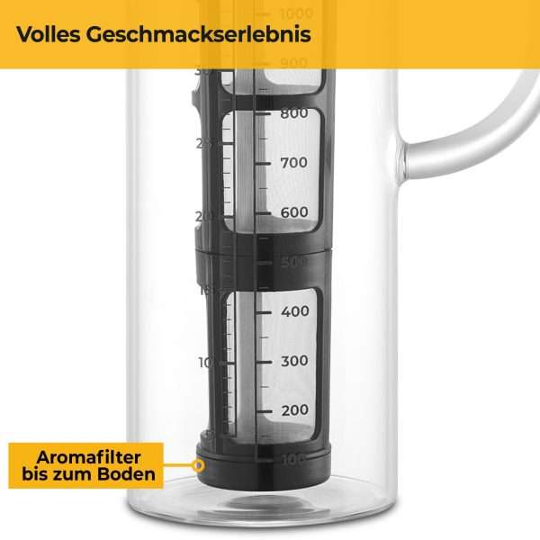 100527 - Cold Brew Kanne aus Borosilikatglas für 1300ml - mit extra langem Aromafilter