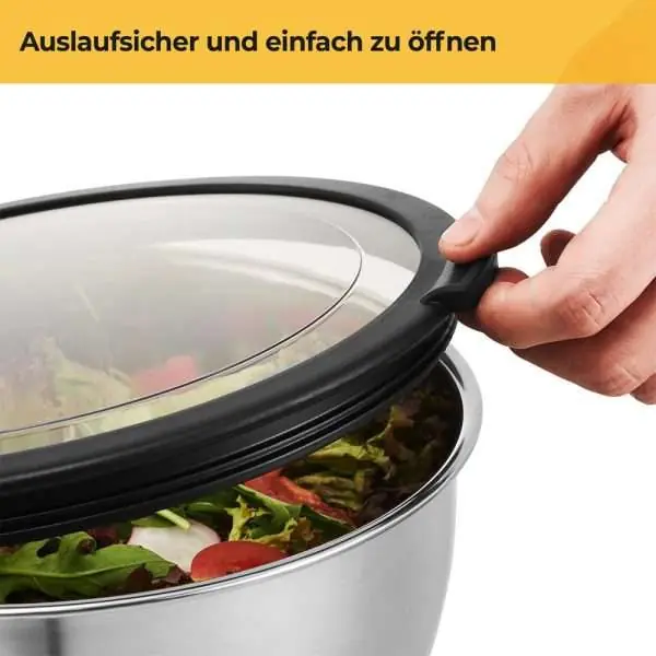 100530 - Schüsseln mit Deckel Set aus Edelstahl mit 3 Schüsseln von 4,7L, 2,8L und 1,4L -auslaufsicher