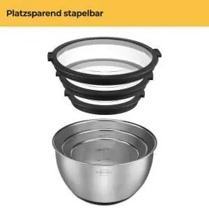 100530 - Schüsseln mit Deckel Set aus Edelstahl mit 3 Schüsseln von 4,7L, 2,8L und 1,4L - platzsparend stapelbar