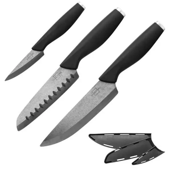 100531 - Keramik Küchenmesser Set bestehend aus einem Chef- & Schäl- & Santokumesser