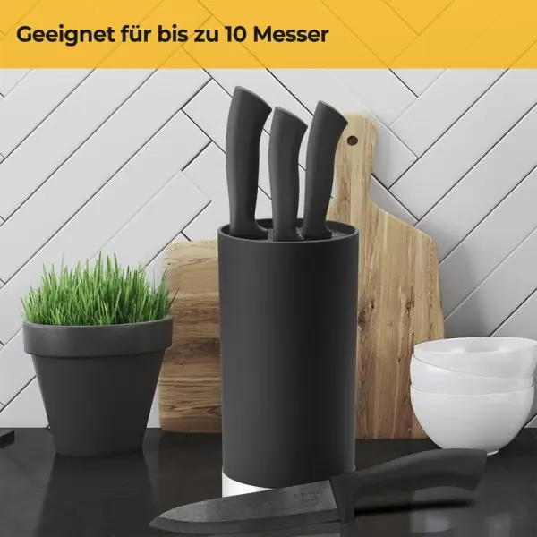 100528B - Messerblock mit Borsteneinsatz für den universellen Einsatz aus recyceltem Kunststoff in schwarz - bis zu 10 Messer