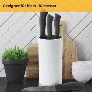 100528A - Messerblock mit Borsteneinsatz für den universellen Einsatz aus recyceltem Kunststoff in weiß - bis zu 10 Messer