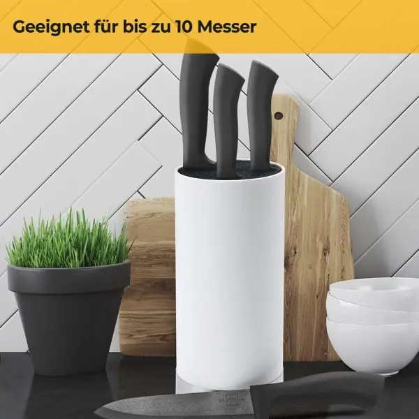 100528A - Messerblock mit Borsteneinsatz für den universellen Einsatz aus recyceltem Kunststoff in weiß - bis zu 10 Messer