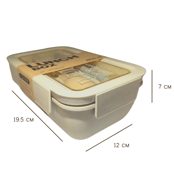 103314A-Lunchbox aus Weizengras mit Löffel und Strohhalm und wiederverwendbar in 850 ml - Maße