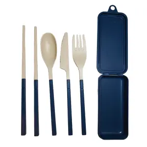 103308B-Faltbares Besteckset aus Weizengras für 4 Personen und wiederverwendbar in blau- 1 Set
