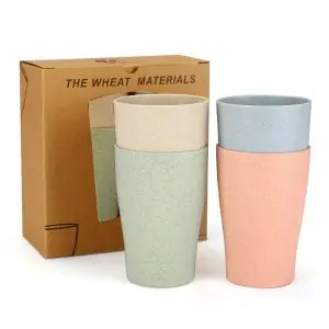 103313-Picknickset L aus Weizengras für 4 Personen und wiederverwendbar - Becher