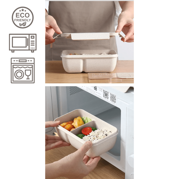 103314A-Lunchbox aus Weizengras mit Löffel und Strohhalm und wiederverwendbar in 850 ml - Angaben