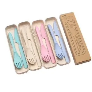 103313-Picknickset L aus Weizengras für 4 Personen und wiederverwendbar - Besteckset