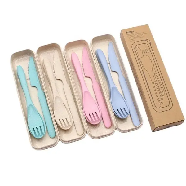 103313-Picknickset L aus Weizengras für 4 Personen und wiederverwendbar - Besteckset