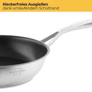 100542A-Beschichtete Induktionspfanne aus Edelstahl 24 cm für fettarmes Kochen - mit Schüttrand