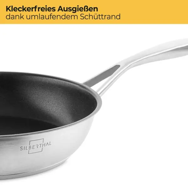 100542A-Beschichtete Induktionspfanne aus Edelstahl 24 cm für fettarmes Kochen - mit Schüttrand