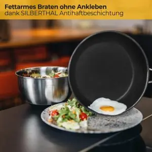 100542A-Beschichtete Induktionspfanne aus Edelstahl 24 cm für fettarmes Kochen - fettarmes Braten