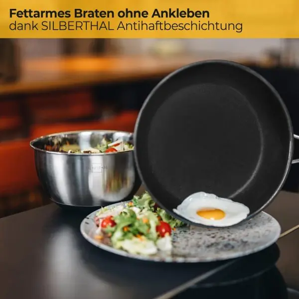 100542A-Beschichtete Induktionspfanne aus Edelstahl 24 cm für fettarmes Kochen - fettarmes Braten