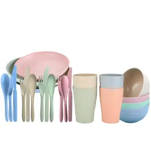 103313-Picknickset L aus Weizengras für 4 Personen und wiederverwendbar
