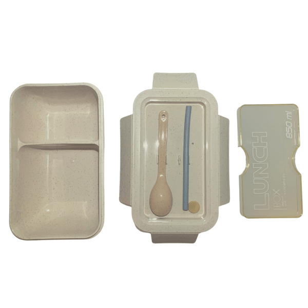 103314A-Lunchbox aus Weizengras mit Löffel und Strohhalm und wiederverwendbar in 850 ml - geöffnet