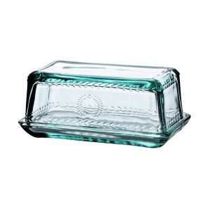 103416-Butterdose aus Glas mit dekorativer Prägung zum Lagern und Aufbewahren der Butter