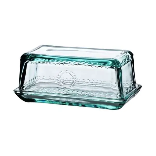103416-Butterdose aus Glas mit dekorativer Prägung zum Lagern und Aufbewahren der Butter