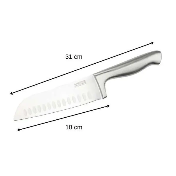 103118-Profi-Santokumesser-31 cm aus einem Stück japanischem Edelstahl mit Kullenschliff gegen Anhaften - Maße