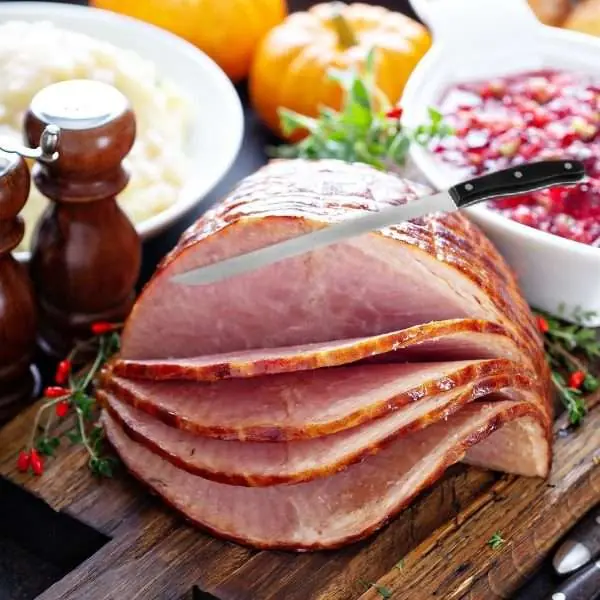 103107-Lachs- und Schinkenmesser 39 cm mit extrem dünner Klinge und genietetem Kunststoffgriff POM - mit Schinken