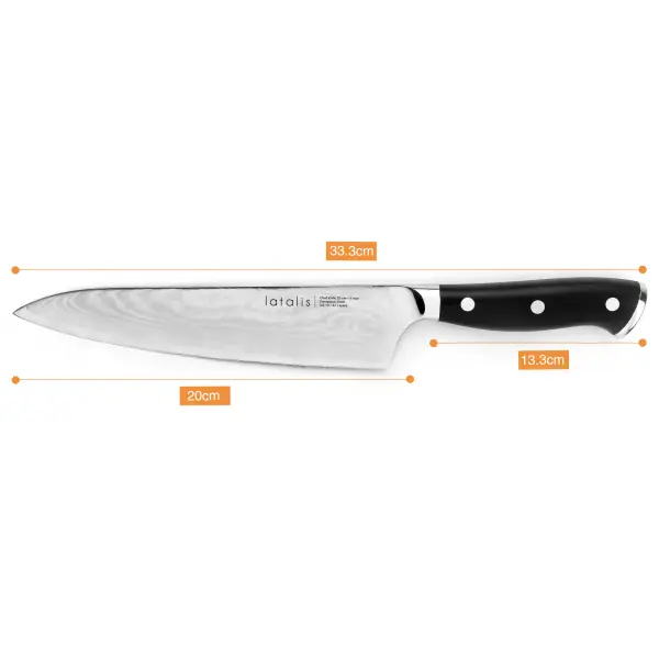 103706-Damastmesser mit einer 20 cm Klinge und aus 67 Lagen Damaszenerstahl VG10 - Maße