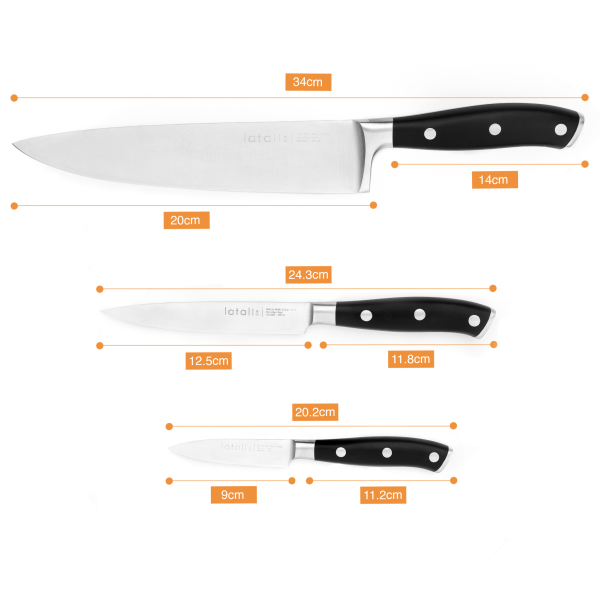 103703-Messerset 3-teilig aus Koch-, Gemüse- & Schälmesser - Maße