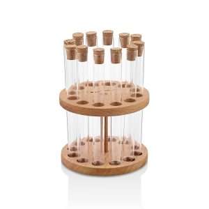 103611-Rundes Reagenzglas Gewürzregal bestehend aus 12 Reagenzgläsern und einem Holzständer. Handgemacht & aus FSC-zertifiziertem Holz