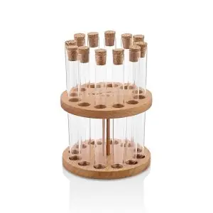 103611-Rundes Reagenzglas Gewürzregal bestehend aus 12 Reagenzgläsern und einem Holzständer. Handgemacht & aus FSC-zertifiziertem Holz