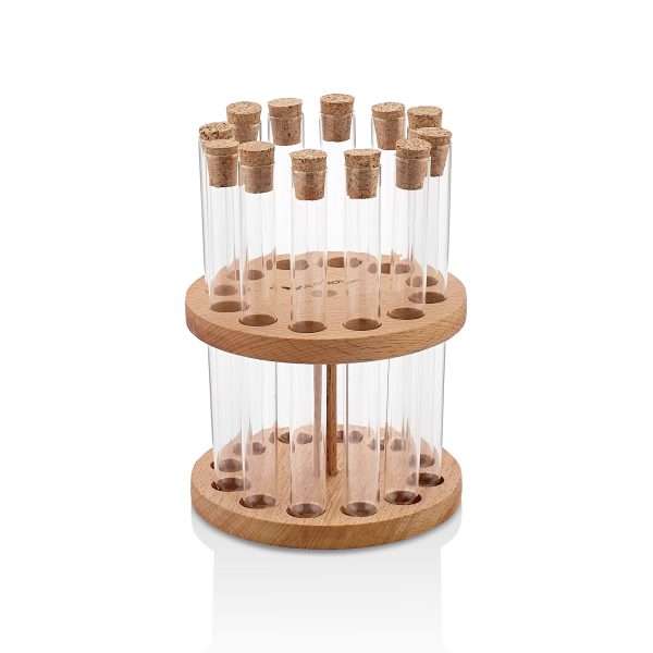 103611-Rundes Reagenzglas Gewürzregal bestehend aus 12 Reagenzgläsern und einem Holzständer. Handgemacht & aus FSC-zertifiziertem Holz
