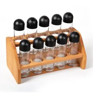 103610-10er Set Gewürzregal bestehend aus 10 Gläsern und einem Holzständer aus FSC-zertifiziertem Holz.