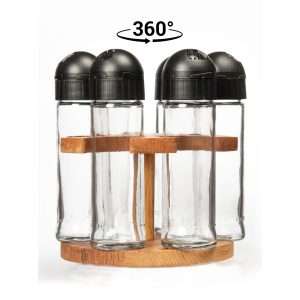 103608-Gewürzkarussell mit Gläser bestehend aus 6 Gläser zu 105 ml und einem drehbaren Holzständer. Handgemacht und aus FSC-zertifiziertem Holz