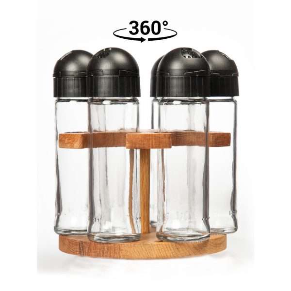 103608-Gewürzkarussell mit Gläser bestehend aus 6 Gläser zu 105 ml und einem drehbaren Holzständer. Handgemacht und aus FSC-zertifiziertem Holz