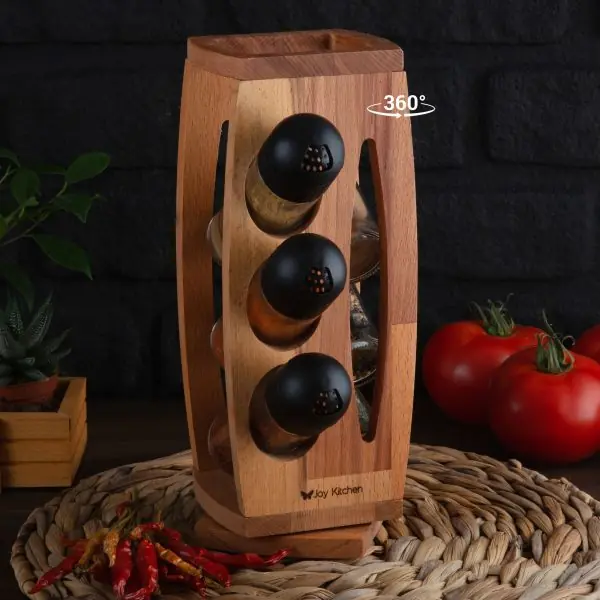 103609-Rotierendes Gewürzregal mit 6 Gläser. Handgemacht und aus FSC-zertifiziertem Holz - auf dem Tisch