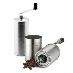 1003B33 - Camping Kaffeemühle mit Keramikmahlwerk aus Edelstahl, sehr kompaktes Design für Reisen und unterwegs