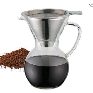 1003B35-Pour Over Kaffeebereiter mit ultrafeinem doppellagigem Edelstahlfilter und Glaskaraffe - 1 Liter