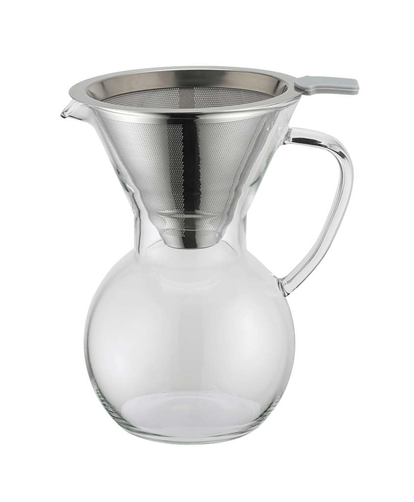 1003B35-Pour Over Kaffeebereiter mit ultrafeinem doppellagigem Edelstahlfilter und Glaskaraffe