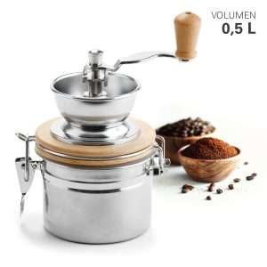 1003B34-Klassische Kaffeemühle mit großer Kaffeedose und mit stufenlos verstellbarem Keramikmahlwerk aus Edelstahl und Holz