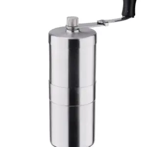1003B33 - Kompakte Kaffeemühle mit Keramikmahlwerk aus Edelstahl, sehr kompaktes Design für Reisen und unterwegs - mit augeklapptem Griff